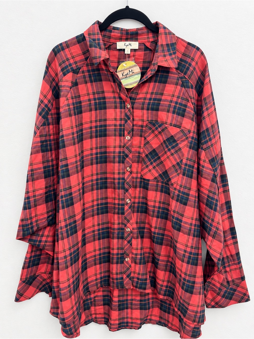 Kaya Mi Red Plaid Long Sleeve Button-Up Tee